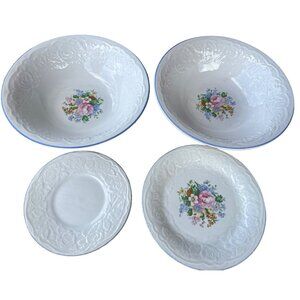 Set of 4 Victorian Rose Tabletops Unlimited Dining Set Floral Ceramic (READ)